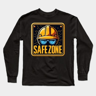 Safe zone construction helmet and goggles sign Long Sleeve T-Shirt